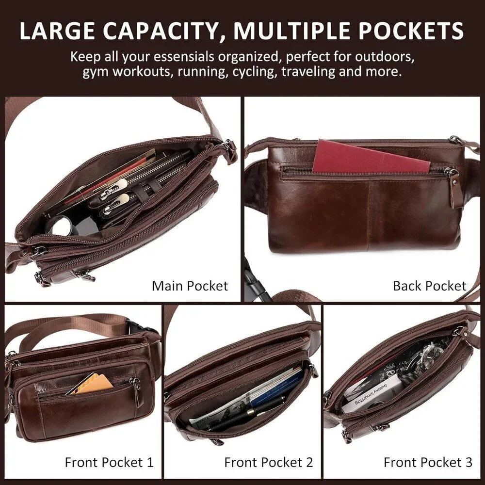 💫 Lareet Strap Crossbody Bag Men Brown Belt Fashion Small Travel Waist Packs